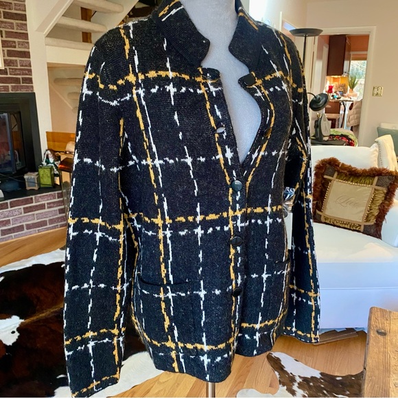 Adrienne Vittadini. Black, Yellow & White  Plaid Jacket / Cardigan. XL FAB ♥️ - Picture 5 of 17